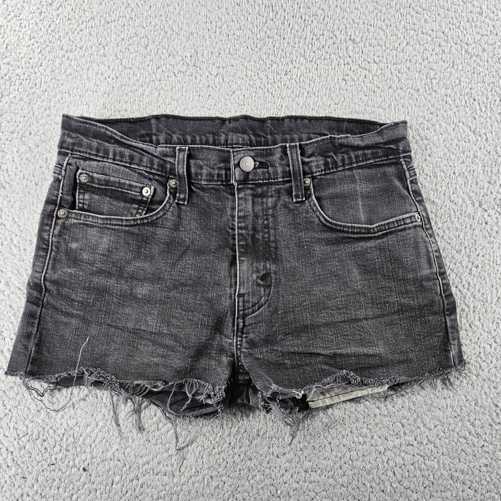 Levis Jean Shorts Womens 32 Black Cut Off Denim ‎ Raw Hem Stretch Western